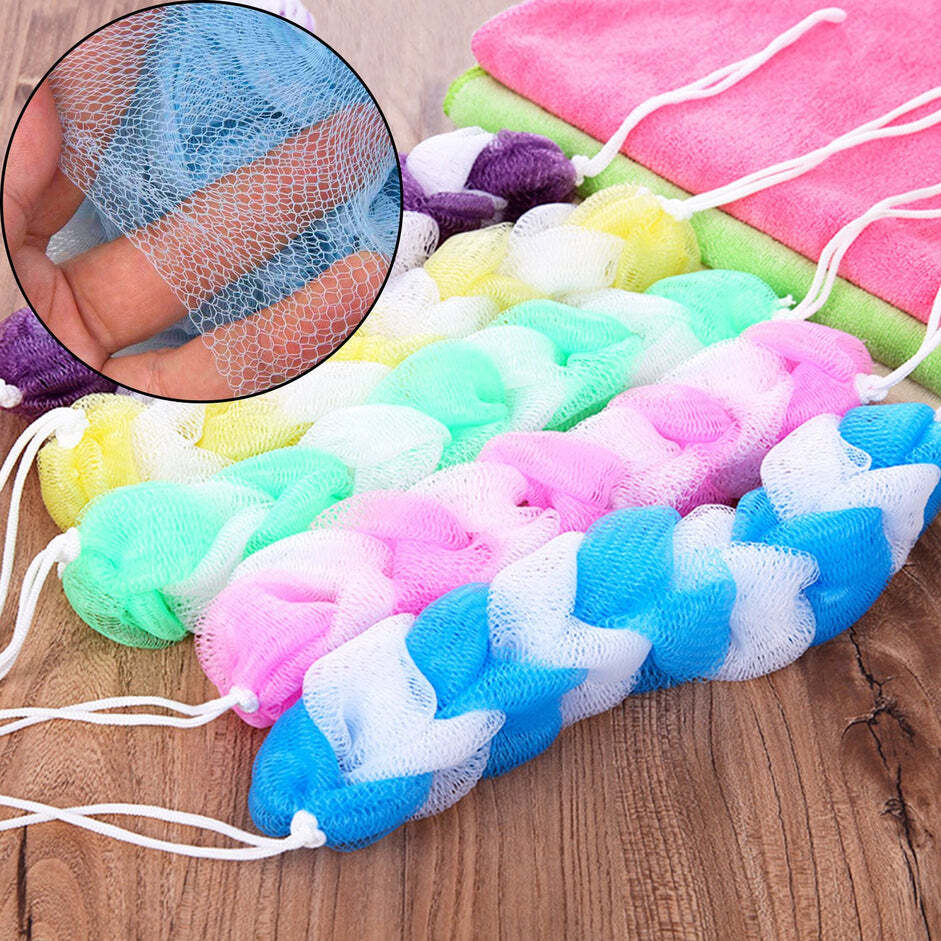 HANGING BATH SHOWER LONG LARGE SIZE LOOFAH SPONGE POUF BODY SCRUBBER (PACK OF 6) (6073)