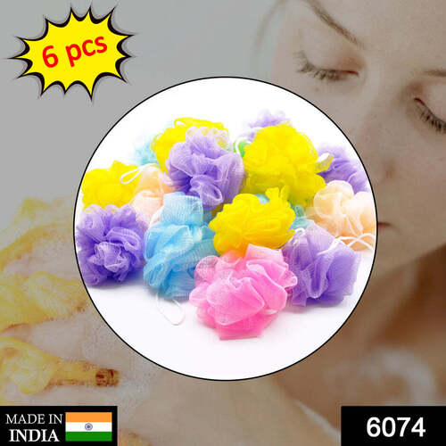 BATH SHOWER LOOFAH SPONGE POUF BODY SCRUBBER (PACK OF 6PCS) (6074)