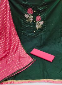 Rujal Green Slab Cotton Dress Material