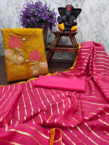 Embroidered Rujal Yellow Slab Cotton Dress Material