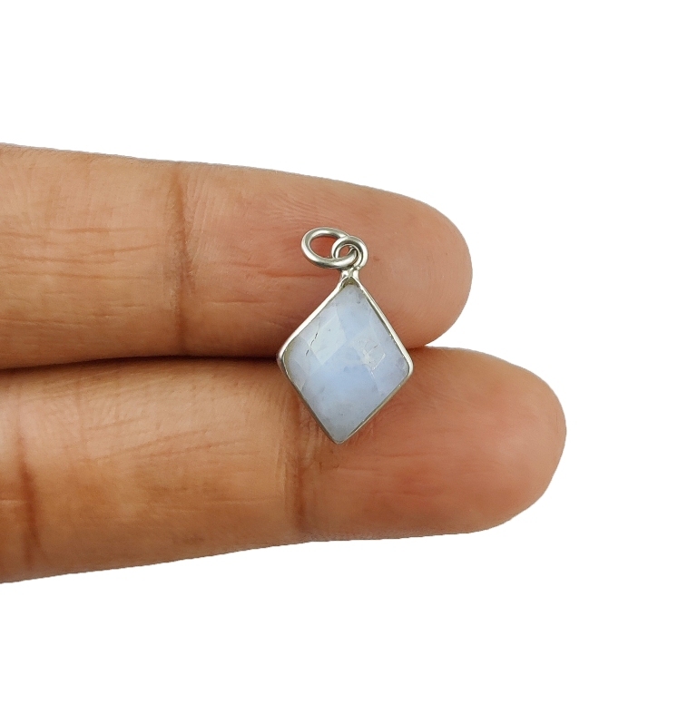 Blue Lace Agate Gemstone Diamond Shape Sterling Silver 11x13mm Bezel Charm