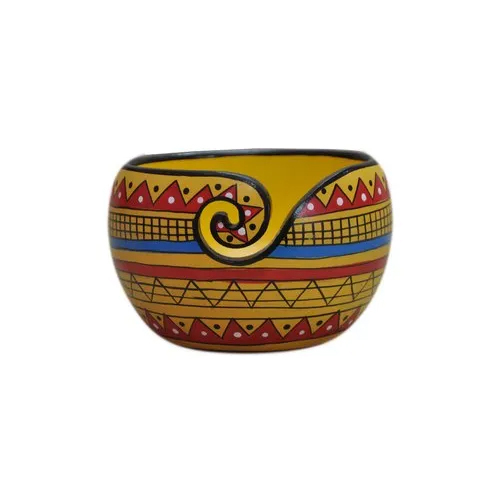 Pine Wood Yarn Bowl - Color: Yellow