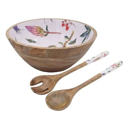 Brown-Multicolor Decorative Wooden Serving Bowl