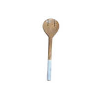 Wooden Salad Serving Spoons - 10x2.6 Inch, Brown-white Glossy Finish, Elongate Design, Attractive Style, Premium Hardwood Utensils