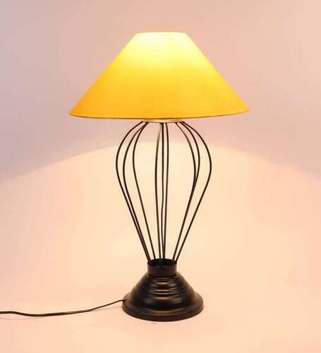 Oval Shape black Metal Table Lamp with Yellow Shade