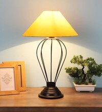 Oval Shape black Metal Table Lamp with Yellow Shade