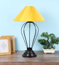 Oval Shape black Metal Table Lamp with Yellow Shade