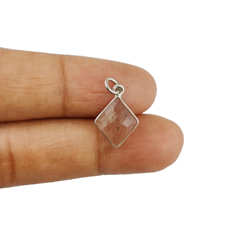 Strawberry Quartz Gemstone Diamond Shape Sterling Silver 11x13mm Bezel Charm