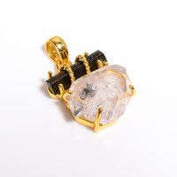 Natural Green Tourmaline Herkimer Diamond 925 Sterling Silver Gold Plated Pendant Girls Fashion Pendant Supplier