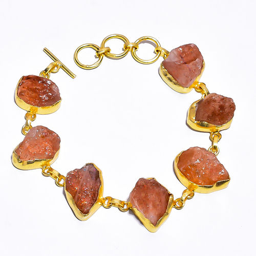 Sunstone Raw Gemstone 925 Sterling Silver Gold Plated Bracelet Girls Fashion Bracelet Supplier