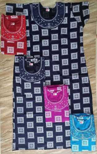 Aradhana Cotton Long Embroiderd Pocket Nighty For Women