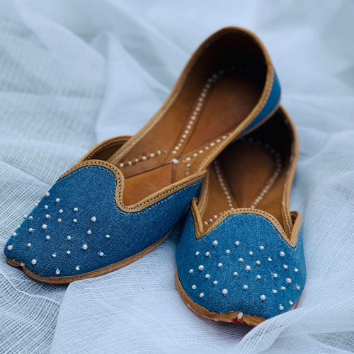 Casual Denim Juttis With Bead Work
