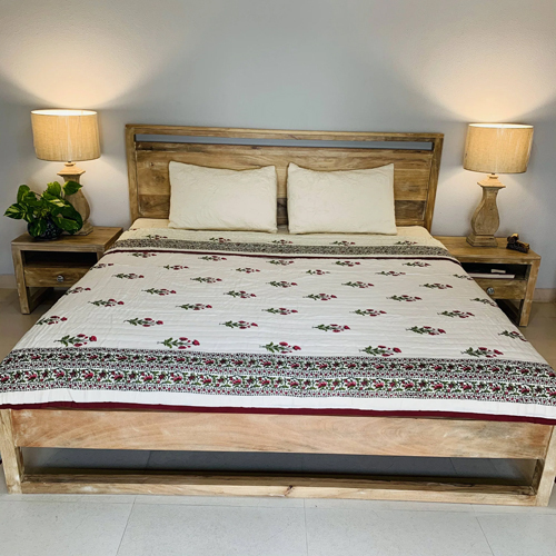 90 x 108 Inches Hand Blocked Print Reversible Double Quilts