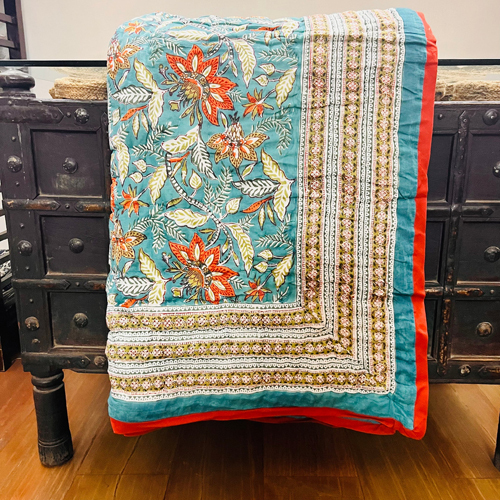 90 x 108 Inches Beautiful Hand Blocked Print Reversible Double Quilts