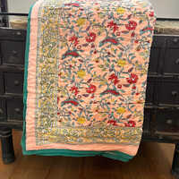Hand Blocked Floral Print Reversible Double Quilt
