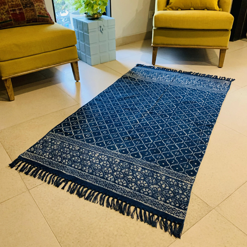 Hand Block Blue Printed Rugs