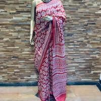 100% Pure Cotton Red Floral Print Tussar Saree