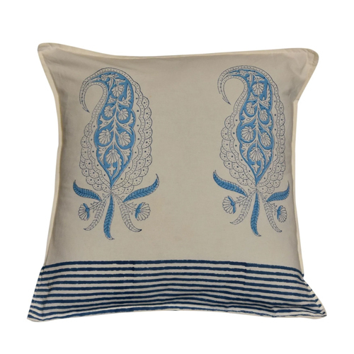 16 x 16 Inches Block Printed Cotton Cushion Cover On Off White Base
