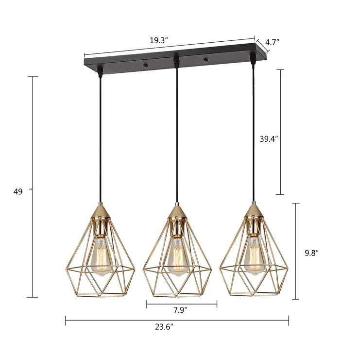 3 Lights Vintage Industrial Style Metal Hanging Light Pendant Dimmable And Height Adjustable Chandelier Suitable For Kitchen Kitchen Island Bar Dining Room Bedroom