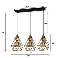 3 Lights Vintage Industrial Style Metal Hanging Light Pendant Dimmable And Height Adjustable Chandelier Suitable For Kitchen Kitchen Island Bar Dining Room Bedroom