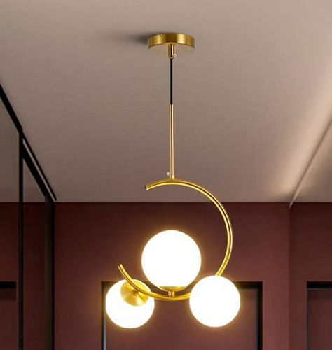 3-Light Globe Chandelier Hanging Light Pendant Gold Modern Ceiling Pendant Lamp with White Glass Adjustable Cord Ceiling Light for Bedroom Living Dining Room