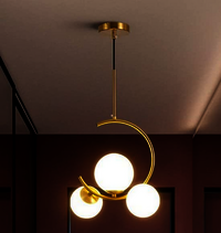 3-Light Globe Chandelier Hanging Light Pendant Gold Modern Ceiling Pendant Lamp with White Glass Adjustable Cord Ceiling Light for Bedroom Living Dining Room