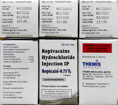ROPICAIN 0.75% 20ML ROPIVACAINE HYDROCHLORIDE INJECTION IP
