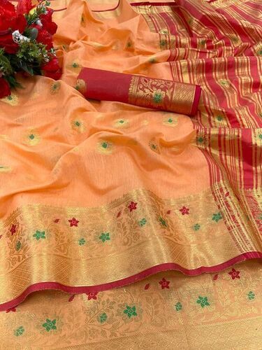 Shefali Orange Soft Cotton Silk Saree
