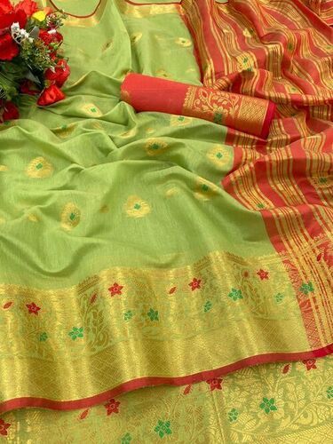 Shefali Green Soft Cotton Silk Saree