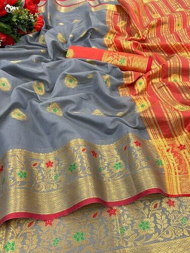 Shefali Grey Soft Cotton Silk Saree