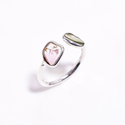 Watermelon Tourmaline Natural Gemstone 925 Sterling Silver Ring Size US 5 Adjustable Girls Fashion Rings Exporter