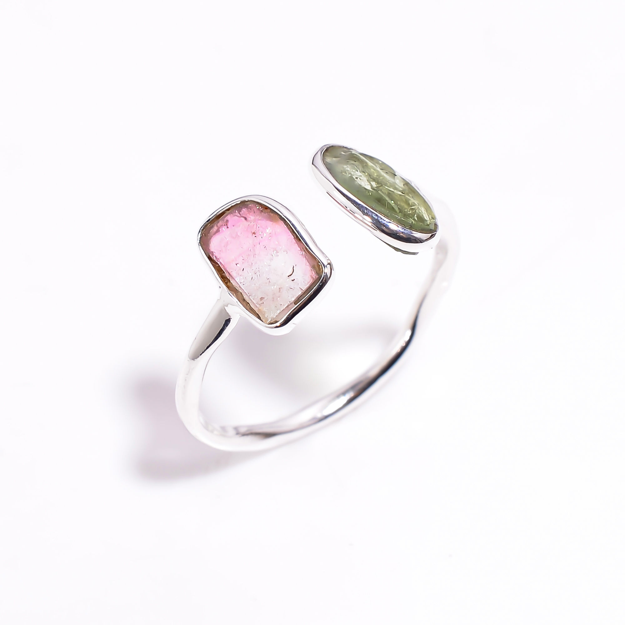 Watermelon Tourmaline Natural Gemstone 925 Sterling Silver Ring Size US 5 Adjustable Girls Fashion Rings Exporter