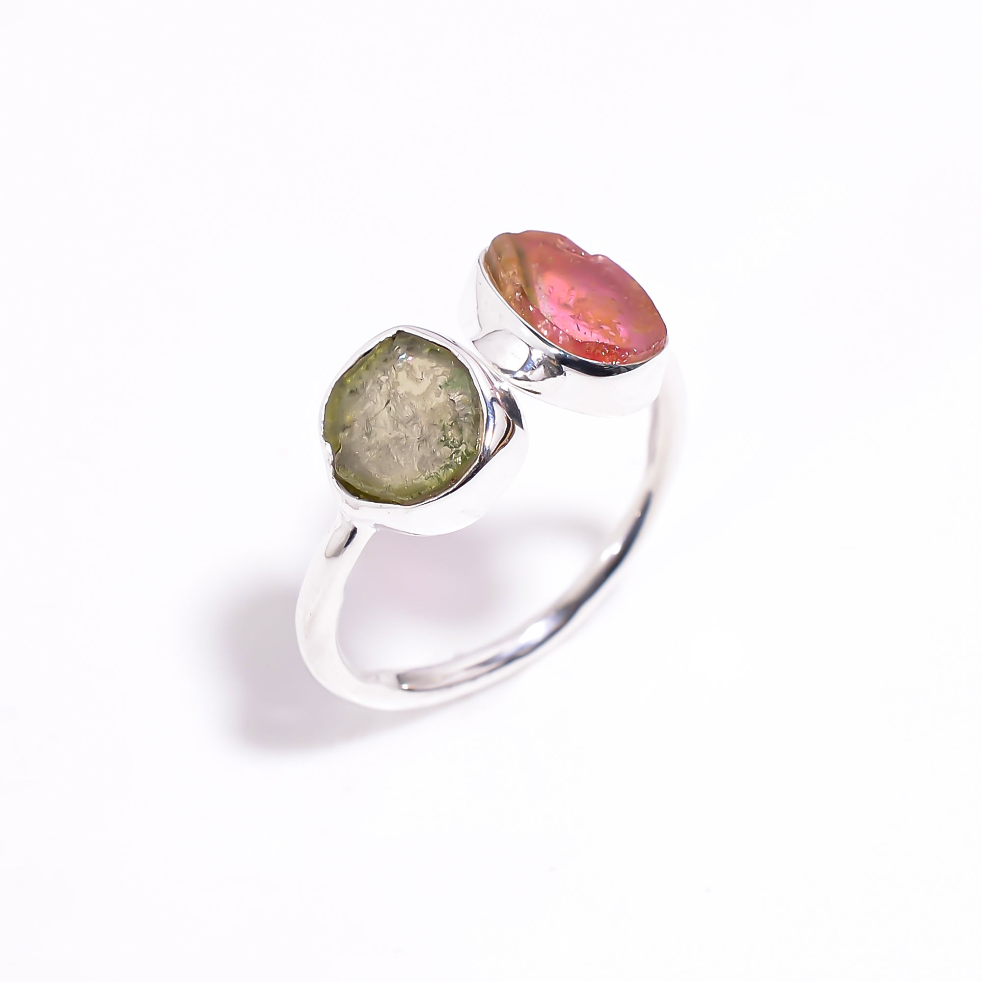 Watermelon Tourmaline Natural Gemstone 925 Sterling Silver Ring Size US 5 Adjustable Girls Fashion Rings Exporter