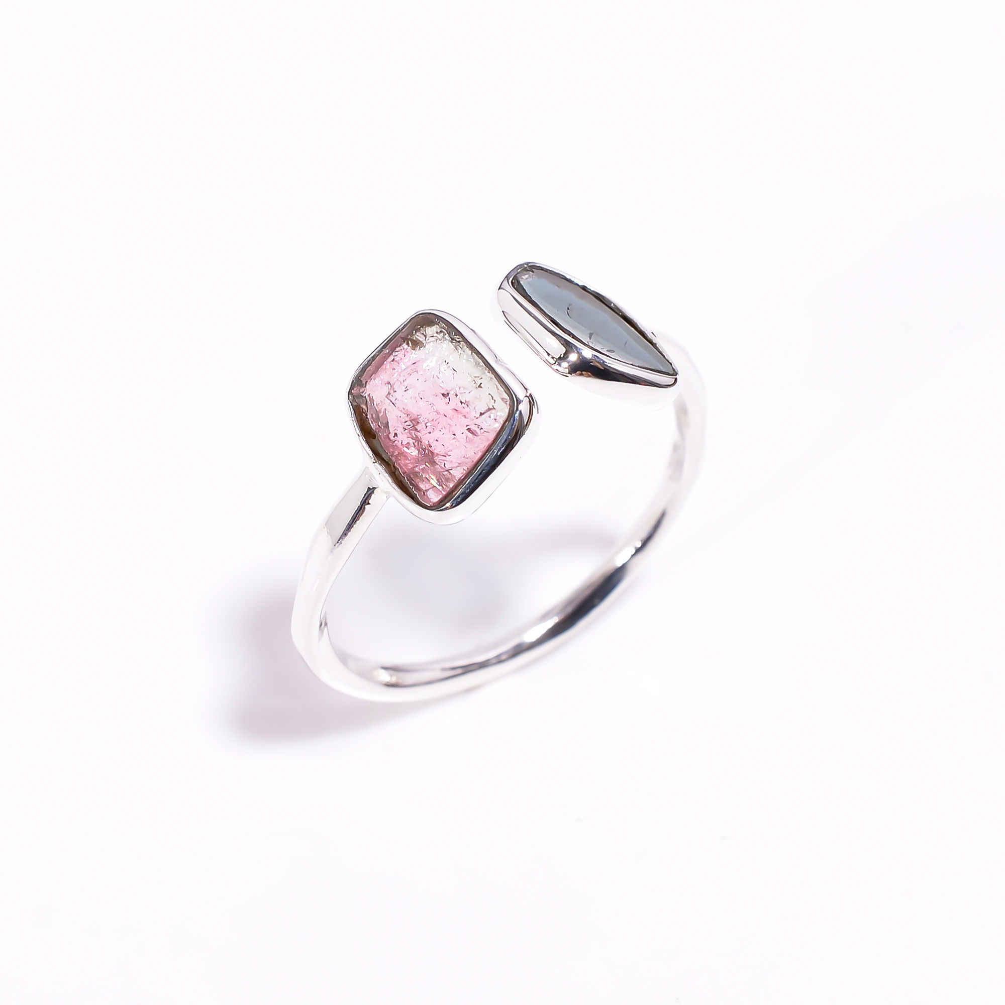 Watermelon Tourmaline Natural Gemstone 925 Sterling Silver Ring Size US 5 Adjustable Girls Fashion Rings Exporter