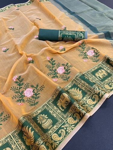 Sonali Yellow Soft Cotton Silk Saree