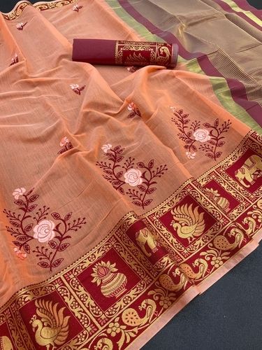 Sonali Orange Soft Cotton Silk Saree