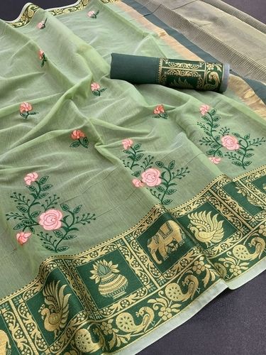 Sonali Green Soft Cotton Silk Saree