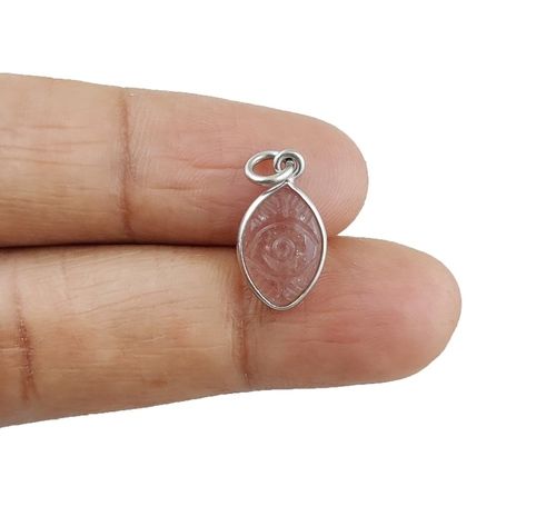 Strawberry Quartz Evil Eye Carving Sterling Silver Marquise Shape 8x12mm Charm