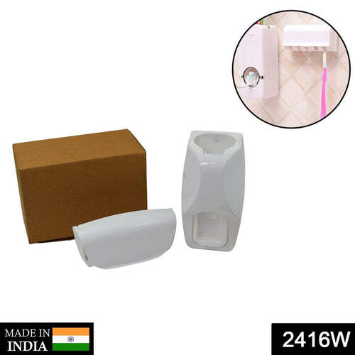 Home/Bathroom Accessories Plastic Automatic Toothpaste Dispenser and 5 Hole Dust-Proof Wall Mounted Toothbrush Holder - 16x11x9 cm, Multi/Assorted Color, Easy Clean Design, One-Touch Operation