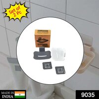 Wall Mounted Soap Stand Soap Holder Pack Of 2 (9035) - White & Grey, Plastic | Widened Design, Drain Functionality, Concealed Mounting Screws, Space-saving Storage