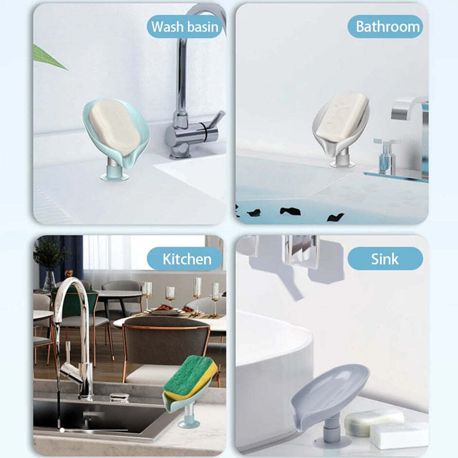SELF DRAINING SOAP HOLDER FOR BATHROOM LEAF SHAPE SOAP DISH KITCHEN SOAP TRAY (4831)