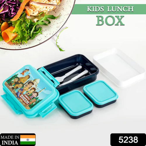 KIDS LUNCH BOX AIR TIGHT BPA FREE INTER LOCK WITH 4 COMPARTMENT INSULATED LUNCH BOX PLASTIC TIFFIN BOX FOR BOYS GIRLS SCHOOL 5238