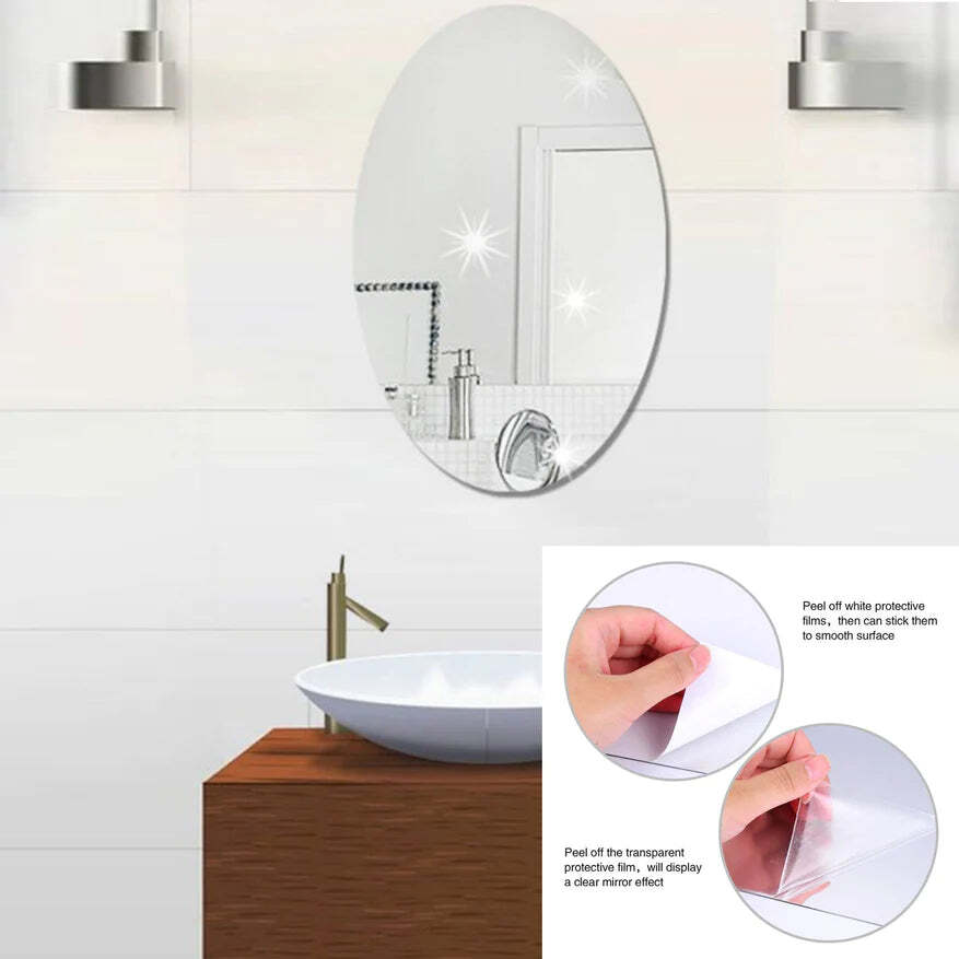 BIG OVAL ADHESIVE-BATHROOM-MIRROR-WALL pack of 10 (9053)