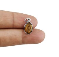 Tiger Eye Evil Eye Carving Sterling Silver Marquise Shape 8x12mm Charm