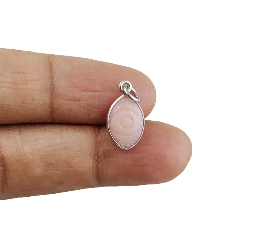 Pink Opal Evil Eye Carving Sterling Silver Marquise Shape 8x12mm Charm