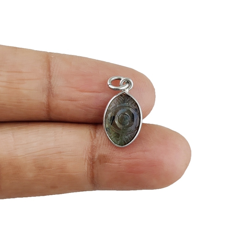 Labradorite Evil Eye Carving Sterling Silver Marquise Shape 8x12mm Charm