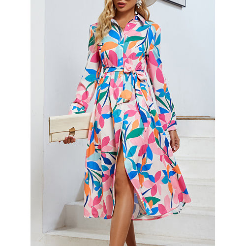 Multicolor Floral Beach Maxi Shirt Dress