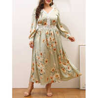 Washable Sleeved Floral A-line Dress