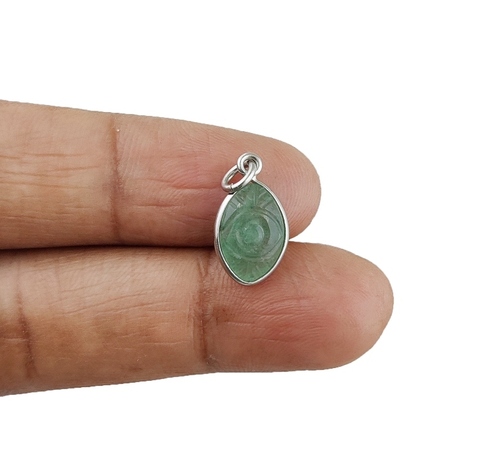 Green Strawberry Quartz Evil Eye Carving Sterling Silver Marquise Shape 8x12mm Charm