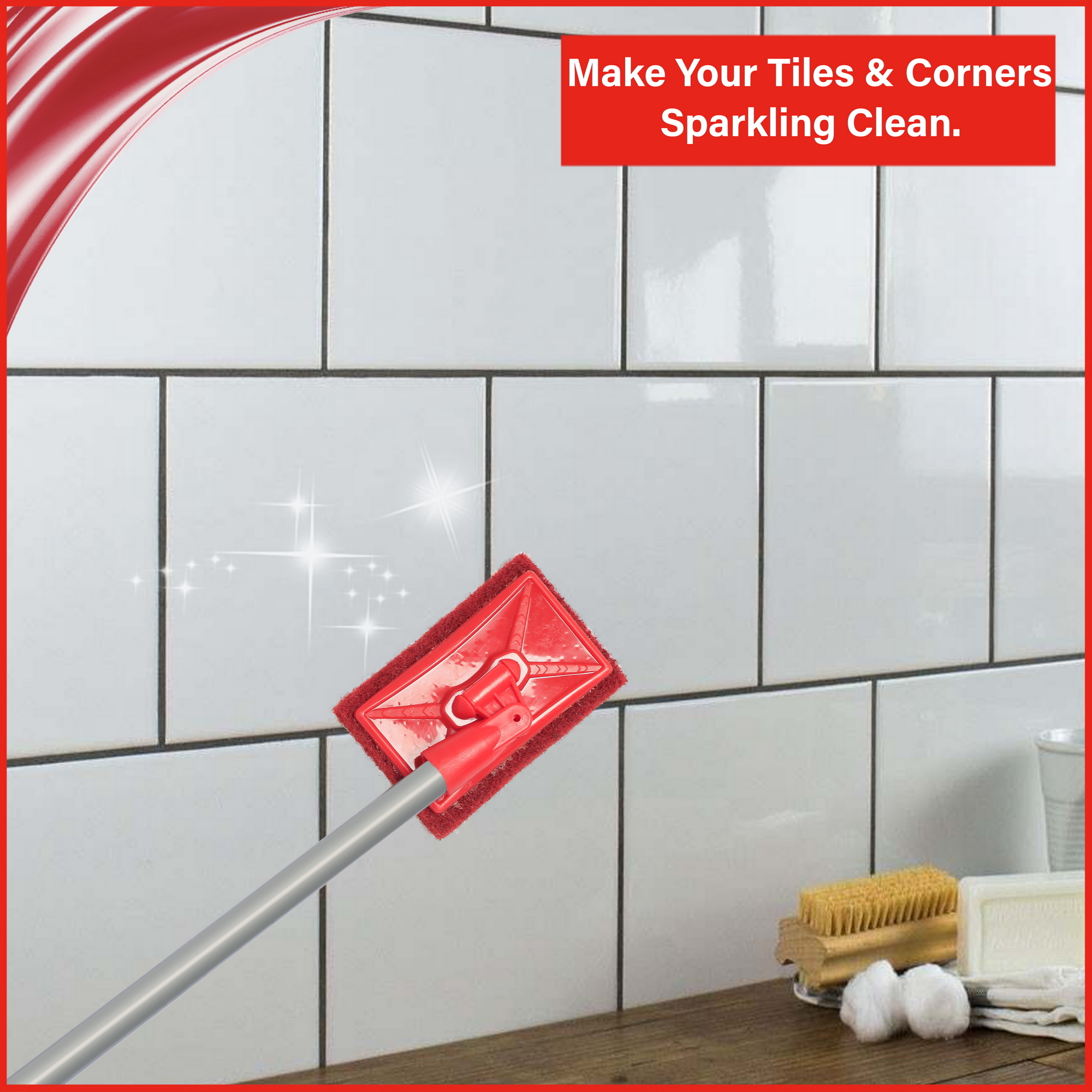 Fastclean Tile Brush With 2 Ft Rod